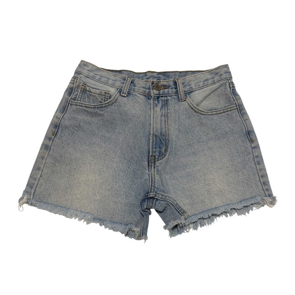 J. Galt Brandy Melville Denim Shorts Med Light Blue High Waisted Frayed Hem